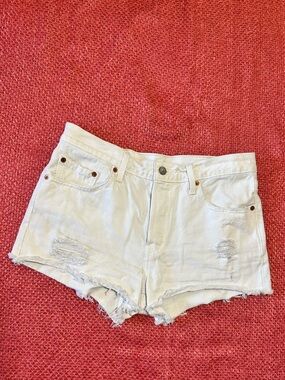 Levi's White Distressed Denim Cutoff Shorts